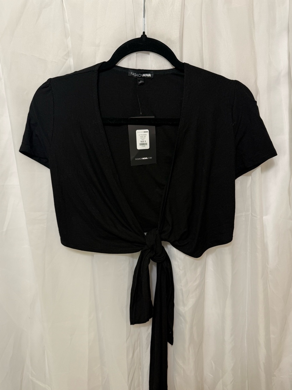 Fashion Nova Black Front Tie Ribbed Crop Top